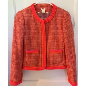 J.Crew Women's Tweed Jacket Size 4 Coral Pink Orange Career Party Coat‎